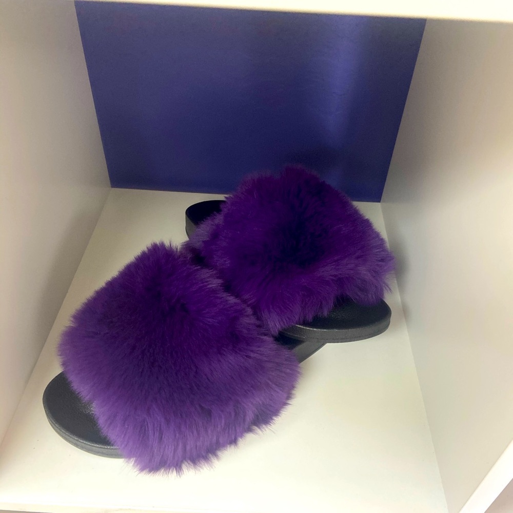 Purple fur slides/sandals